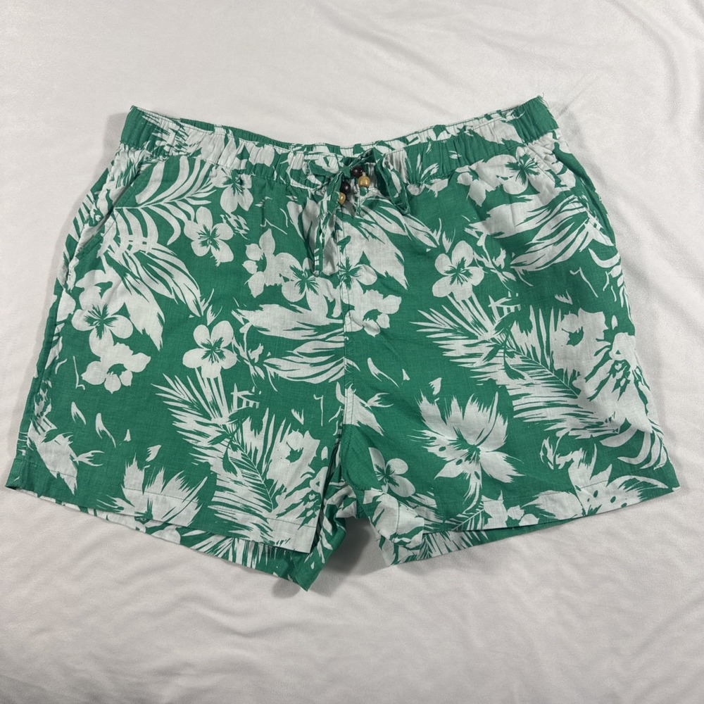 C&C California Shorts 100% Linen Women's XL‎ Multicolor Green Tropical Coastal